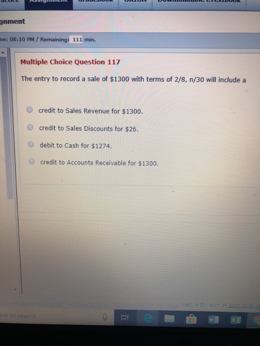  gnment me: 08:10 PM / Remaining: 111 min. Multiple Choice Question