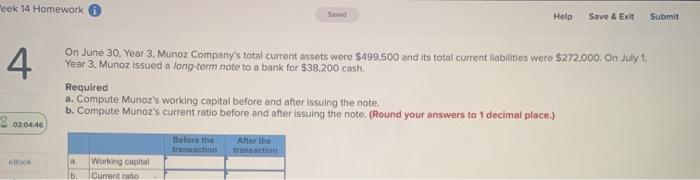  "eek 14 Homework Saved Help Save & Exit Submit 4 On