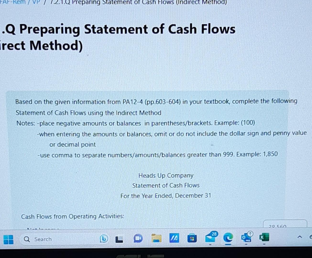 .Q Preparing Statement of Cash Flows rect Method) Based on the