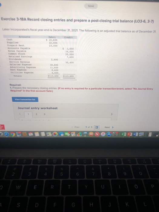  Exercise 3-18A Record closing entries and prepare a post-closing trial balance