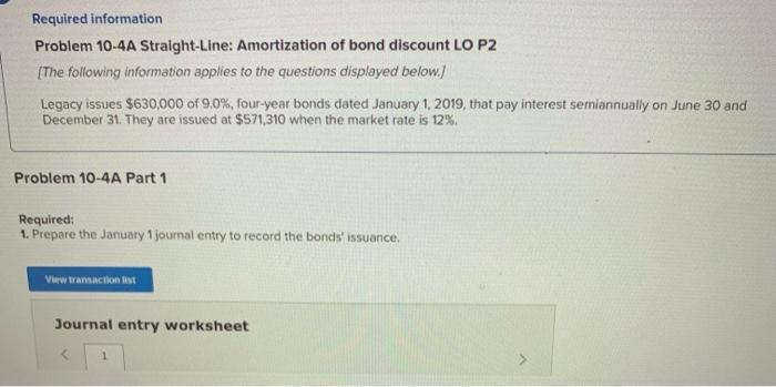  please answer all 4 parts thanks! Required information Problem 10-4A Straight-Line: