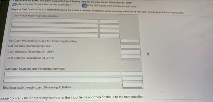 Transaction Data for 2018: Issuance of common stock for cash Depreciation expense