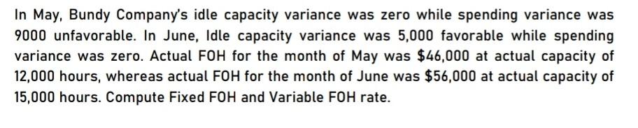  In May, Bundy Company's idle capacity variance was zero while spending