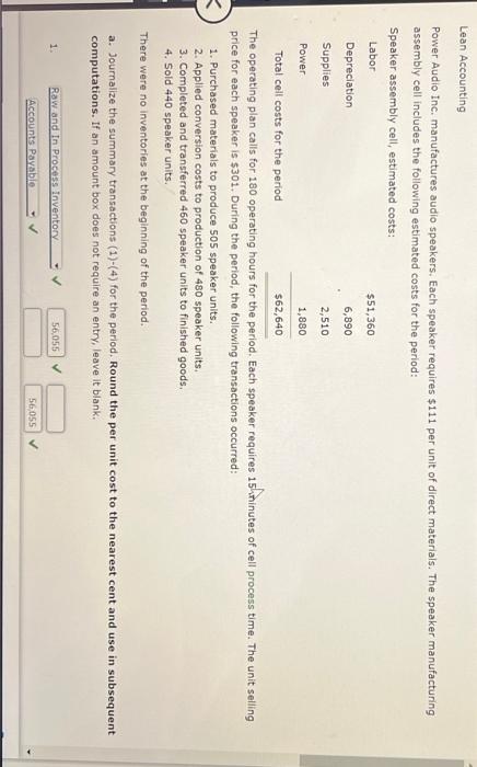 Please help with part 4 and part b. Lean Accounting Power Audio