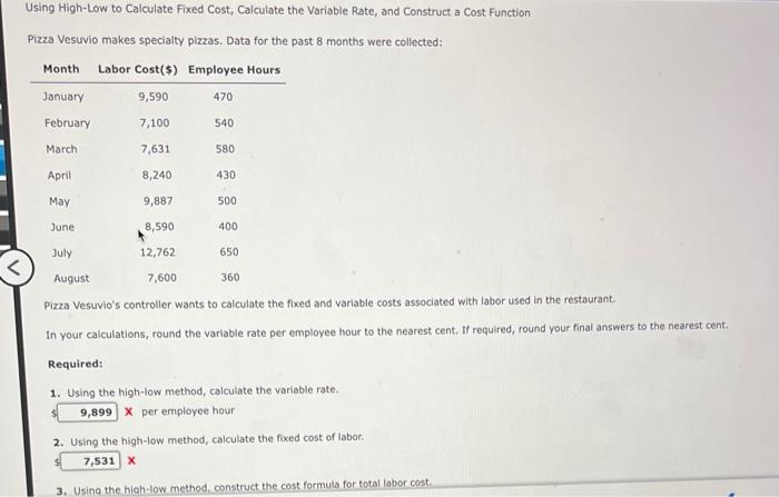  Using High-Low to Calculate Fixed Cost, Calculate the Variable Rate, and