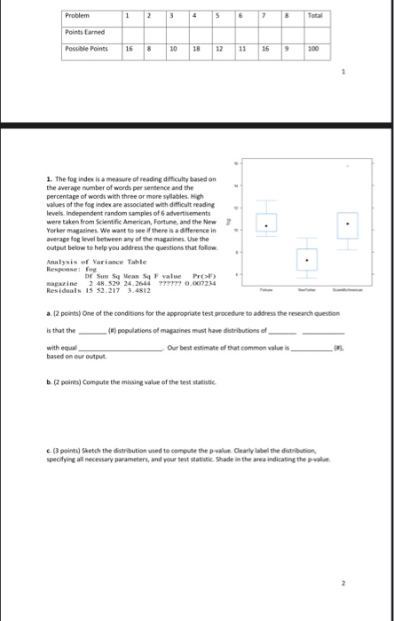  Problem 1 2 3 4 5 6 7 8 Total Points