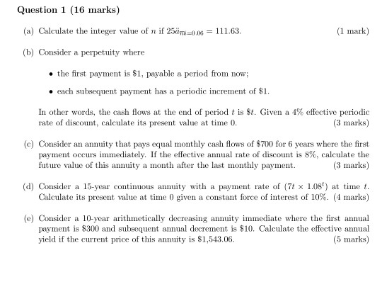  Question 1 (16 marks) (1 mark) (a) Calculate the integer value
