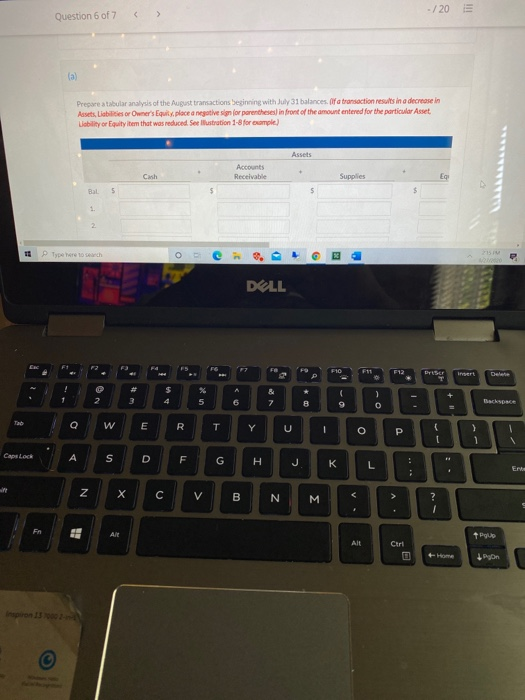 July 1, 2020. On July 31, the balance sheet showed Cash $5,600,