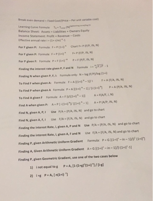  Can you solve this using the formula sheet attached please Break