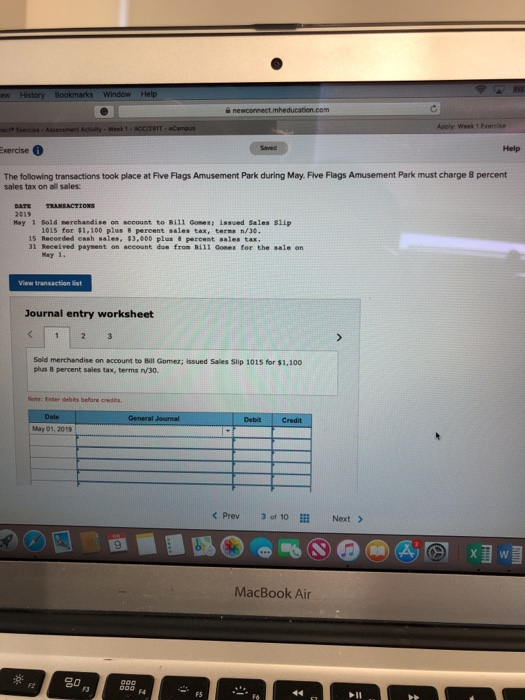  Exercise Help The following transactions took place at Five Flags Amusement