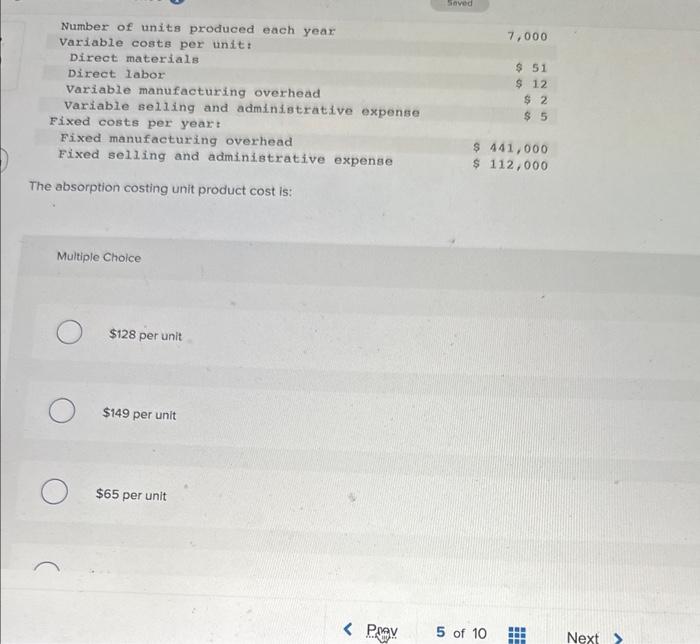  Multiple Cholce $128 per unit $149 per unit $65 per unit