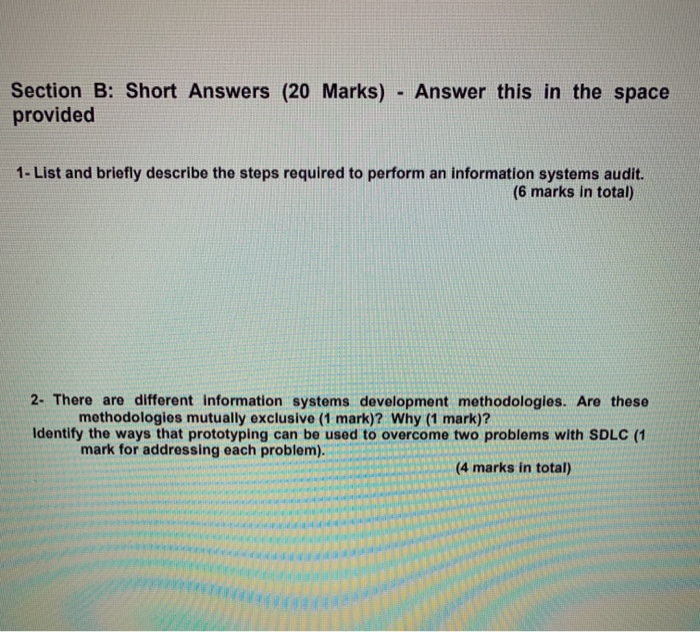 question 1 and 2 Section B: Short Answers (20 Marks) - Answer