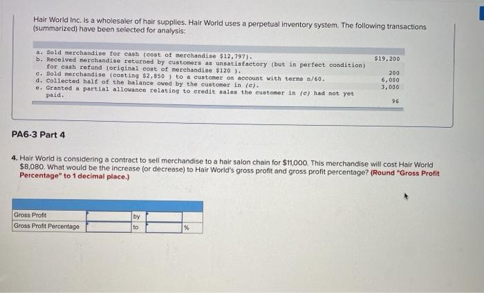 PA6-3 Recording Sales with Discounts and Returns and Analyzing Gross Profit Percentage