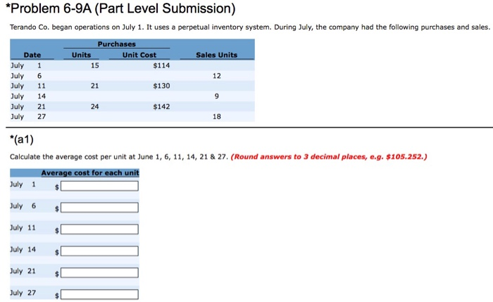  Problem 6-9A (Part Level Submission) Terando Co. began operations on July