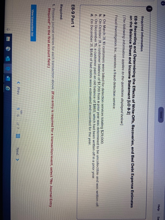  Saved Help Sa Required information E8-9 Recording and Determining the Effects