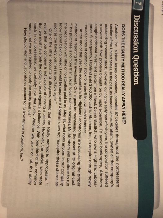  Clapel Discussion Question DOES THE EQUITY METHOD REALLY APPLY HERE? Abraham,