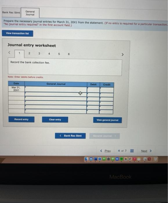 as of March 31, 20X1. The firm's records showed a book balance