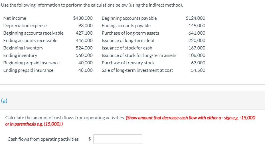 Use the following information to perform the calculations below (using the