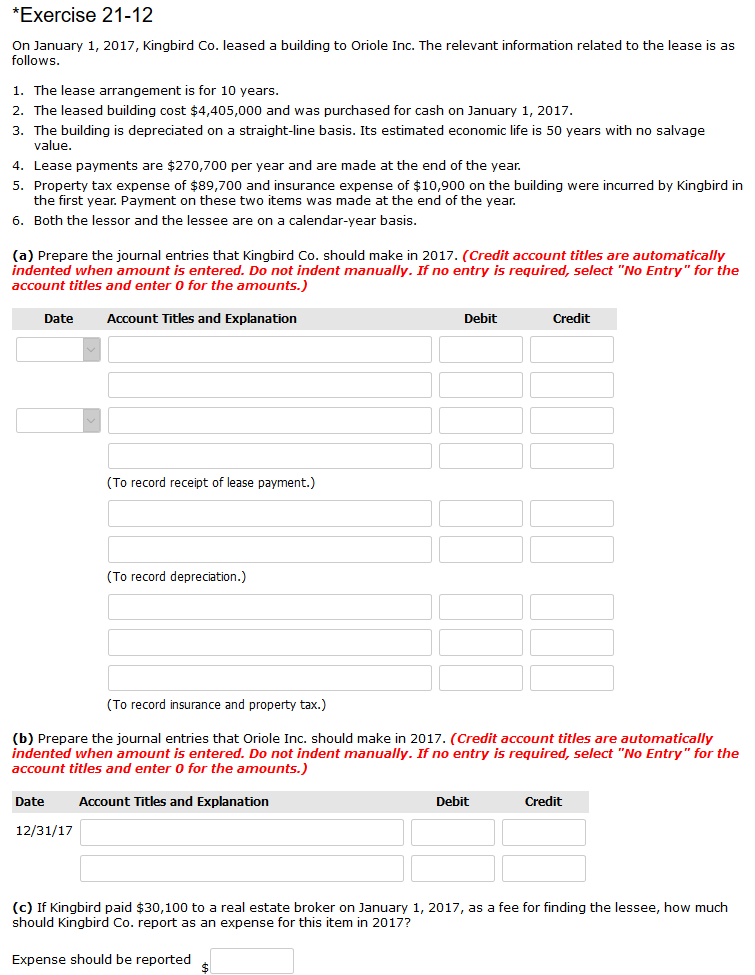 Exercise 21-12 Please include your work & explainations Exercise 21-12 On