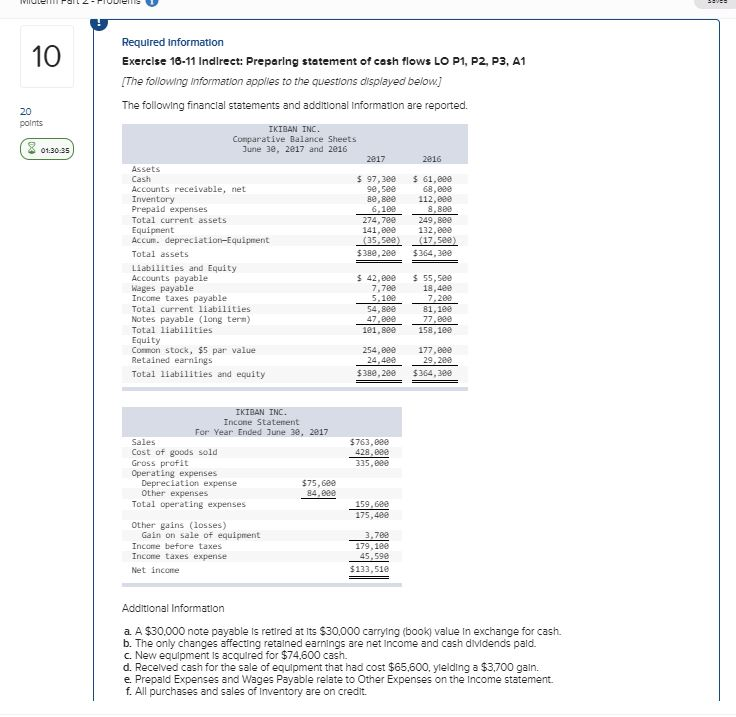 cash flows for the year ended June 30, 2017, using the indirect