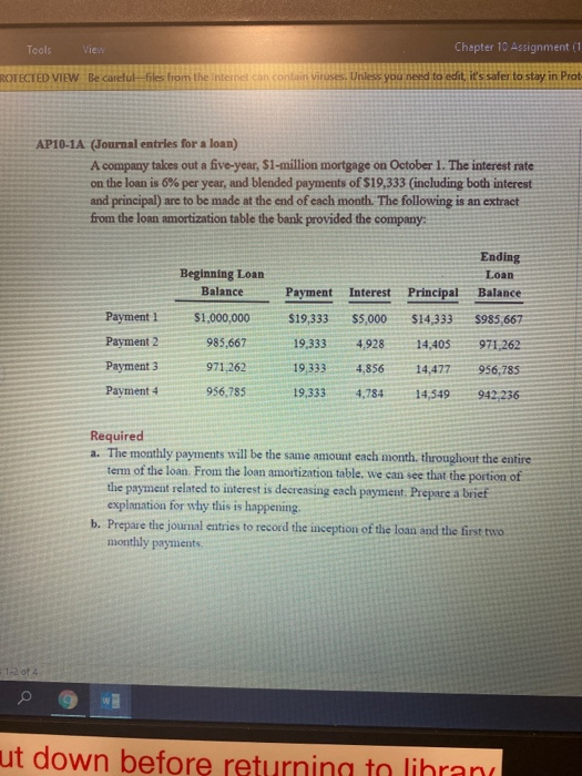  Tools View Chapter 10 Assignment (1 ROTECTED VIEW Be careful files