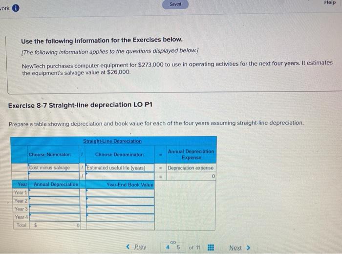  Saved Help work Use the following information for the Exercises below.