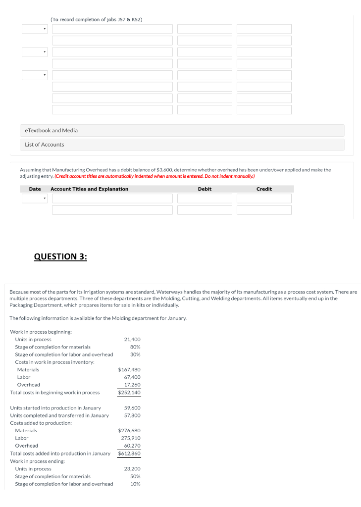of its service locations this month. Job J57 and Job K52 involve