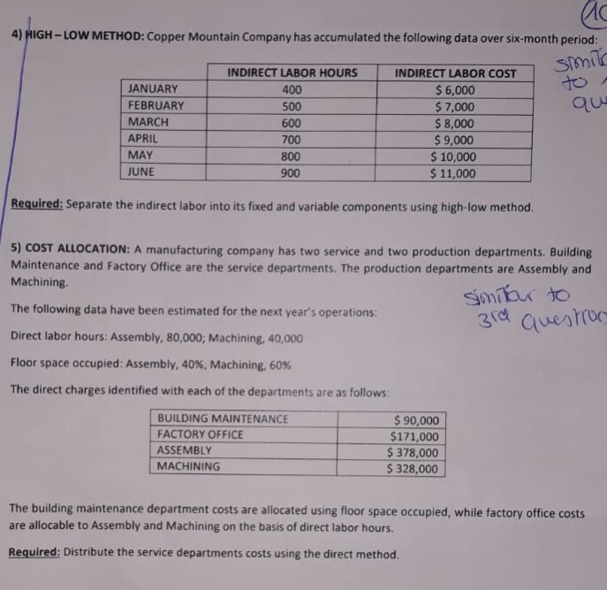 step by step and clear ans plz? 4) HIGH-LoW METHOD: Copper Mountain