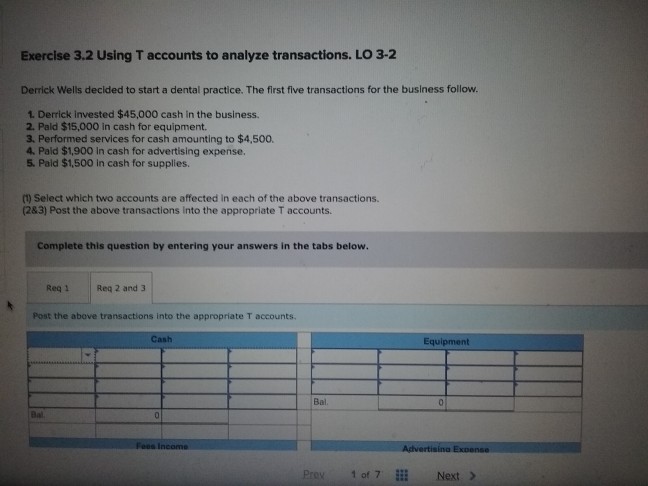 I need help with this. Exercise 3.2 Using T accounts to