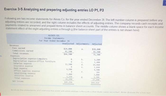  Exercise 3-5 Analyzing and preparing adjusting entries LO P1, P3 Following