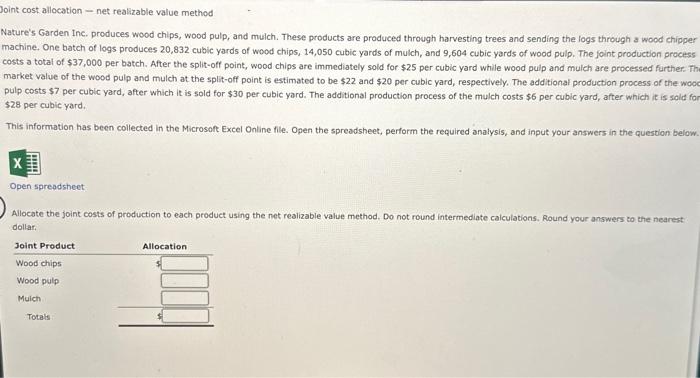  Joint cost allocation - net realizable value method Nature's Garden Inc.