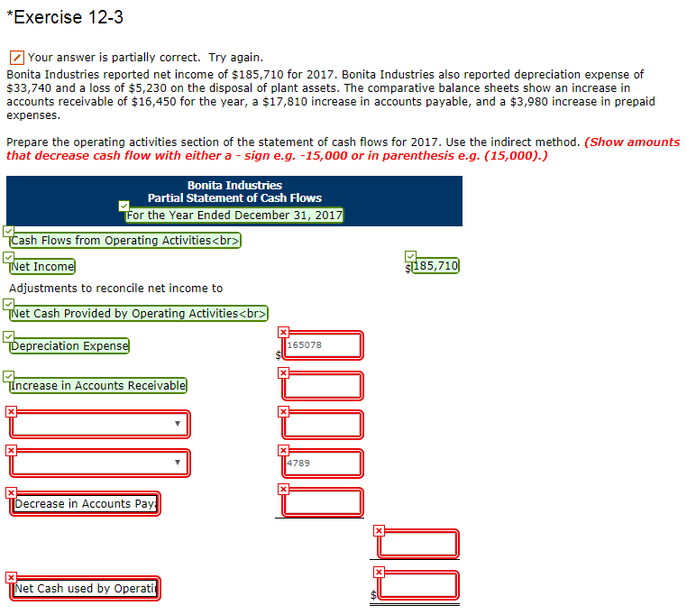 *Exercise 12-3 Your answer is partially correct. Try again Bonita Industries