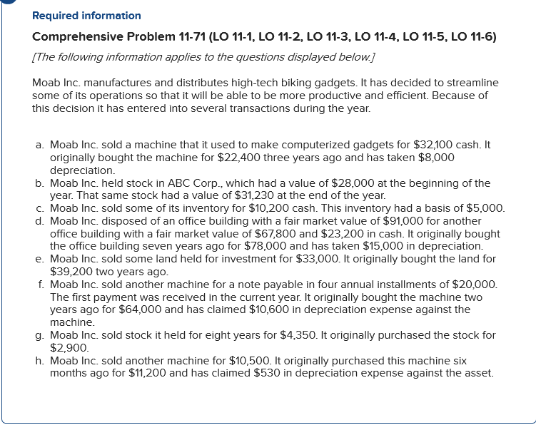  Required information Comprehensive Problem 11-71 (LO 11-1, LO 11-2, LO 11-3,