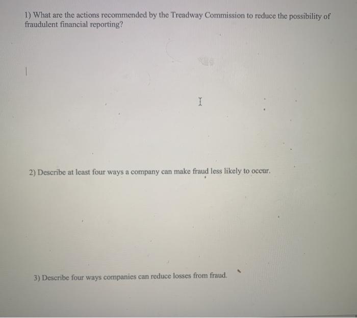  1) What are the actions recommended by the Treadway Commission to
