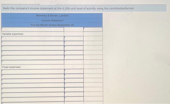 either varlable, fixed, or mixed. Redo the company's income statement at the