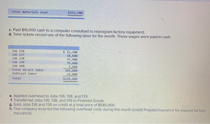 job order costing LO P1, P2, P3 [The following information applies to