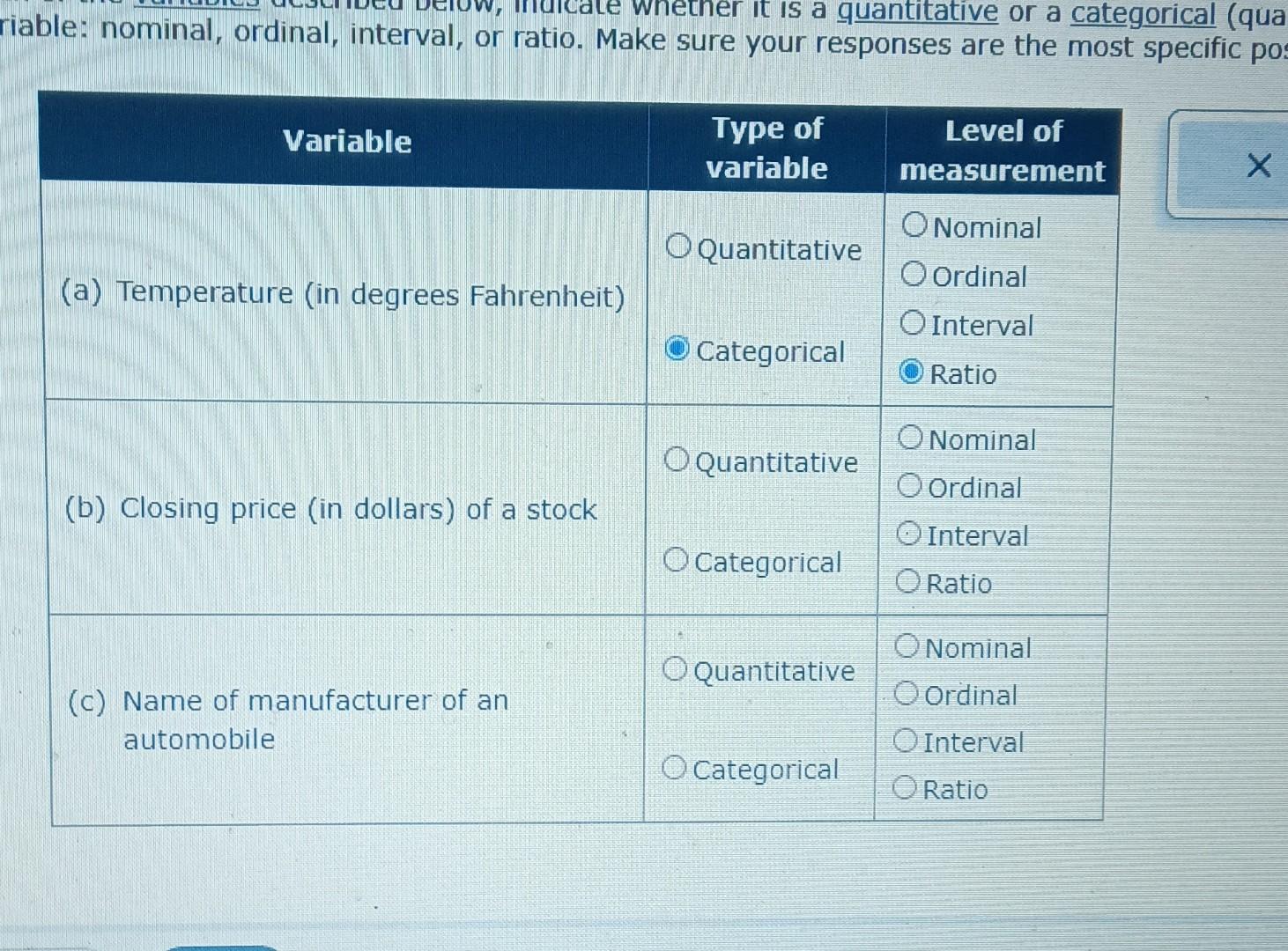 temperature able: nominal, ordinal, interval, or ratio. Maketner it is a quantitative