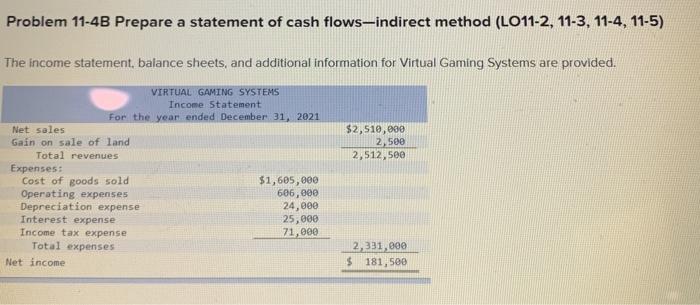  Problem 11-4B Prepare a statement of cash flows-indirect method (LO11-2, 11-3,