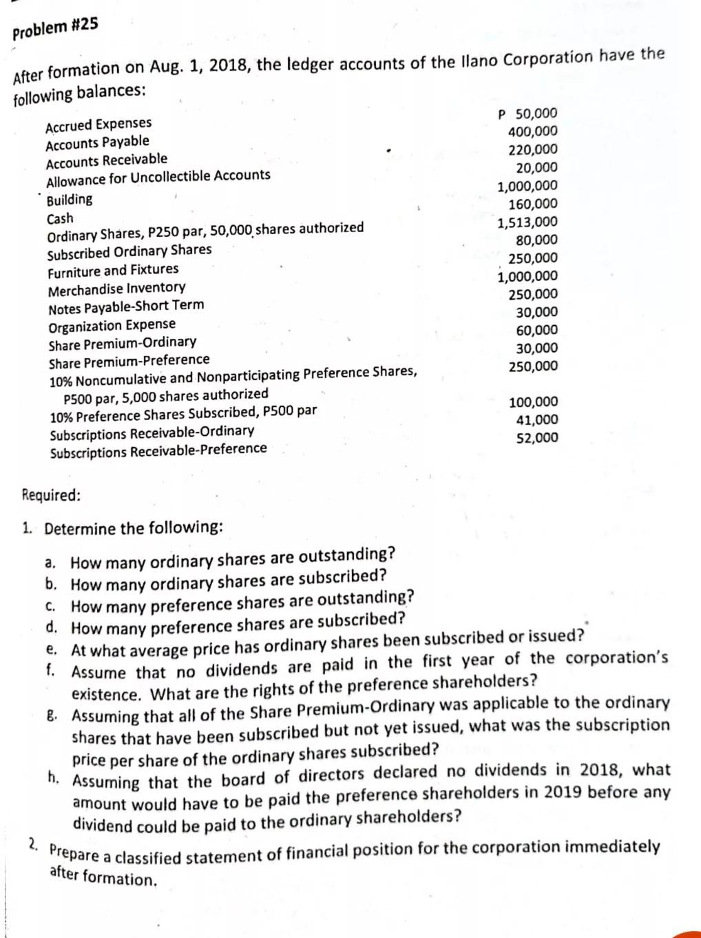 Problem #25 After formation on Aug. 1, 2018, the ledger accounts