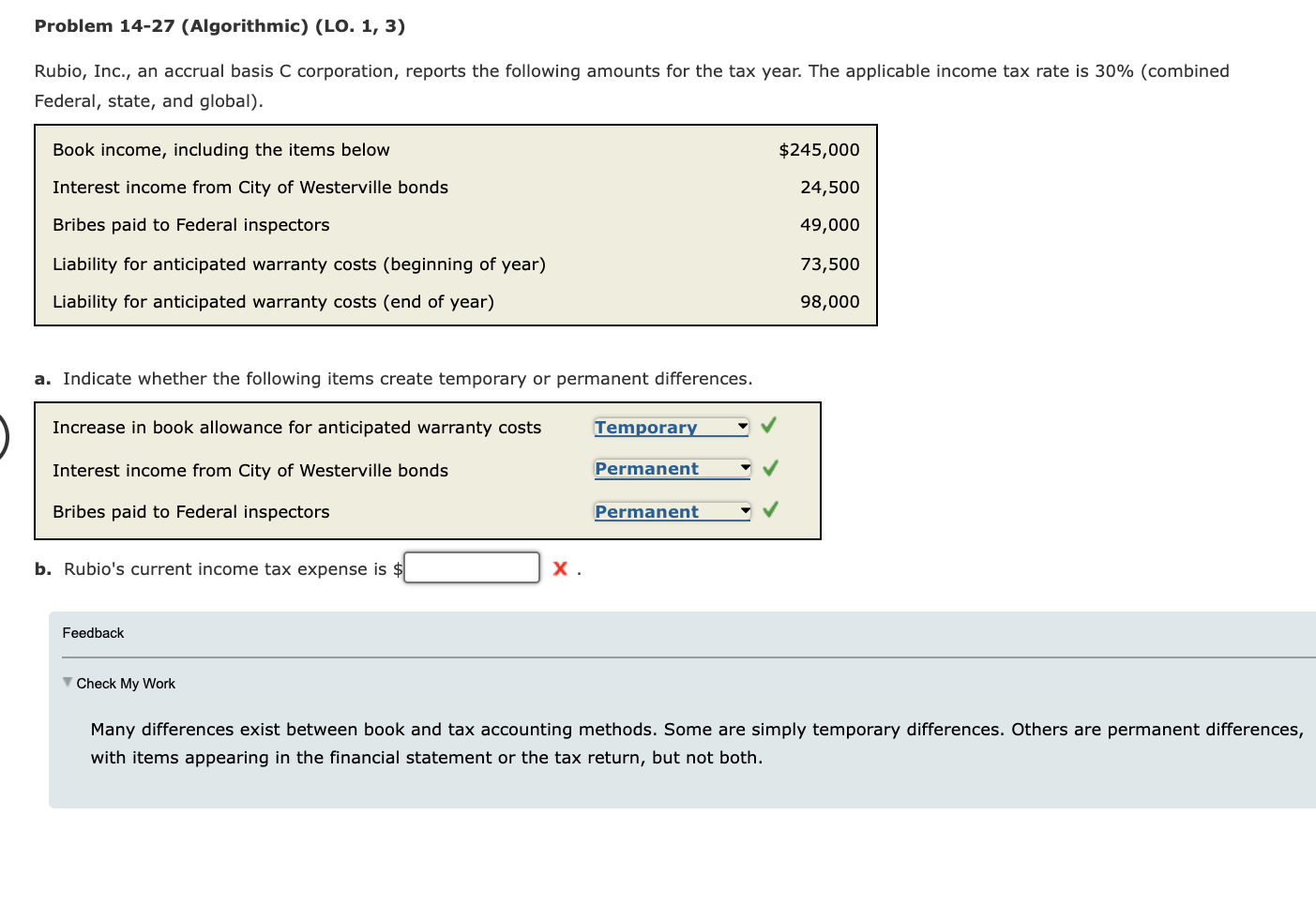  Problem 14-27 (Algorithmic) (LO. 1, 3) Rubio, Inc., an accrual basis