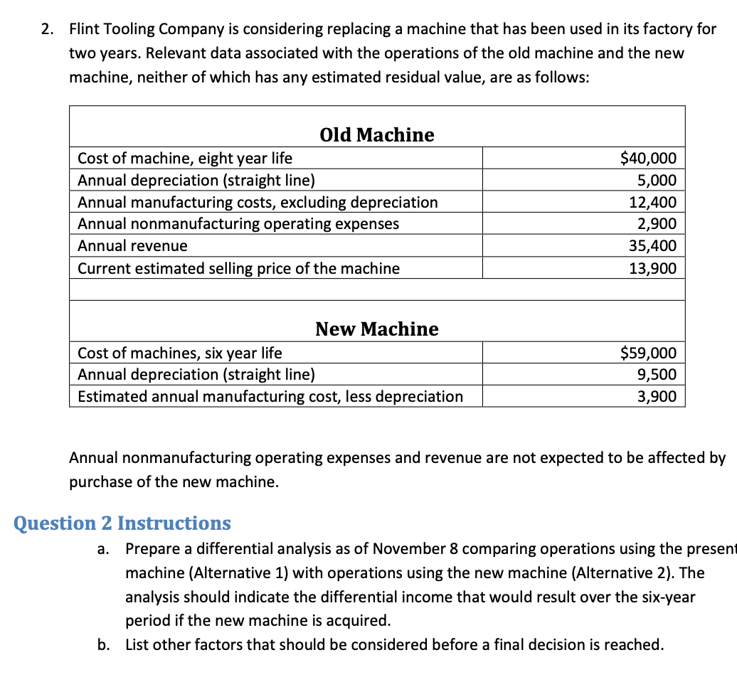  2. Flint Tooling Company is considering replacing a machine that has