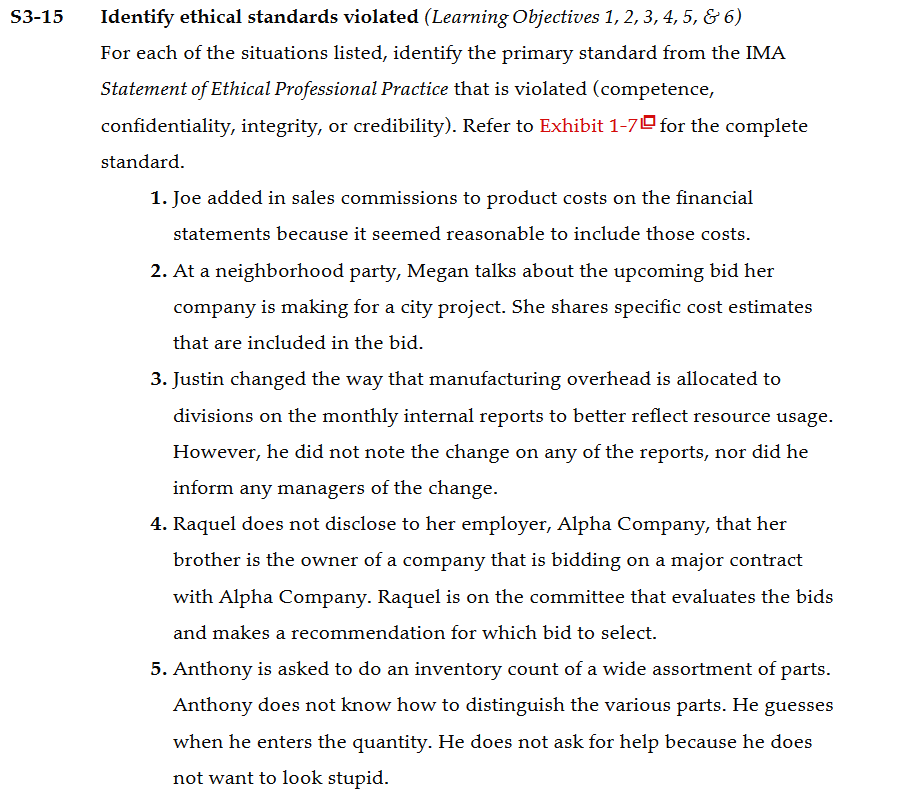  Identify ethical standards violated (Learning Objectives 1, 2, 3,4,5, & 6)