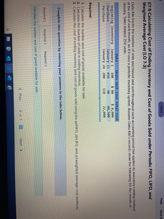  Saved Help Save & E7-5 Calculating Cost of Ending Inventory and