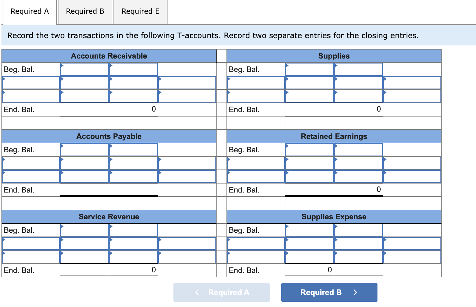 post-closing trial Journal entry worksheet Note: Enter debits before credits. Record the