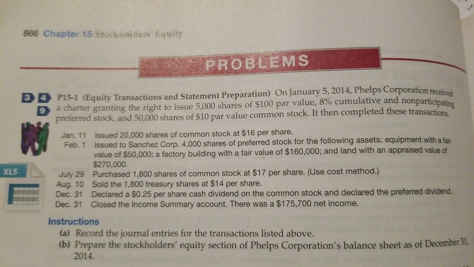 866 Chapter 15 Stockhoiders Equity PROBLEMS 3 4 P15-1 (Equity Transactions