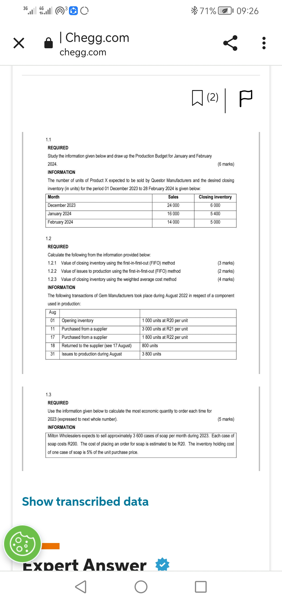 1.1 REQUIRED Study the information given below and draw up the