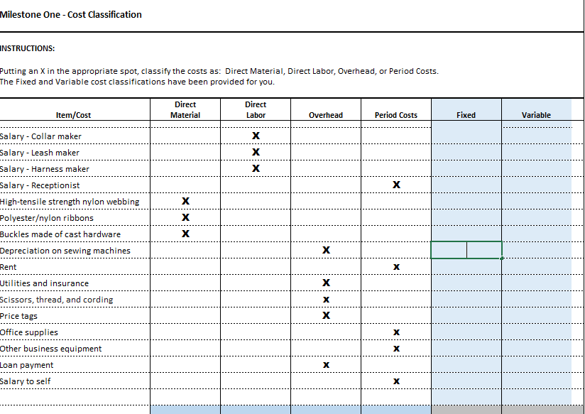 Need Variable and fixed 'utting an X in the appropriate spot, classify