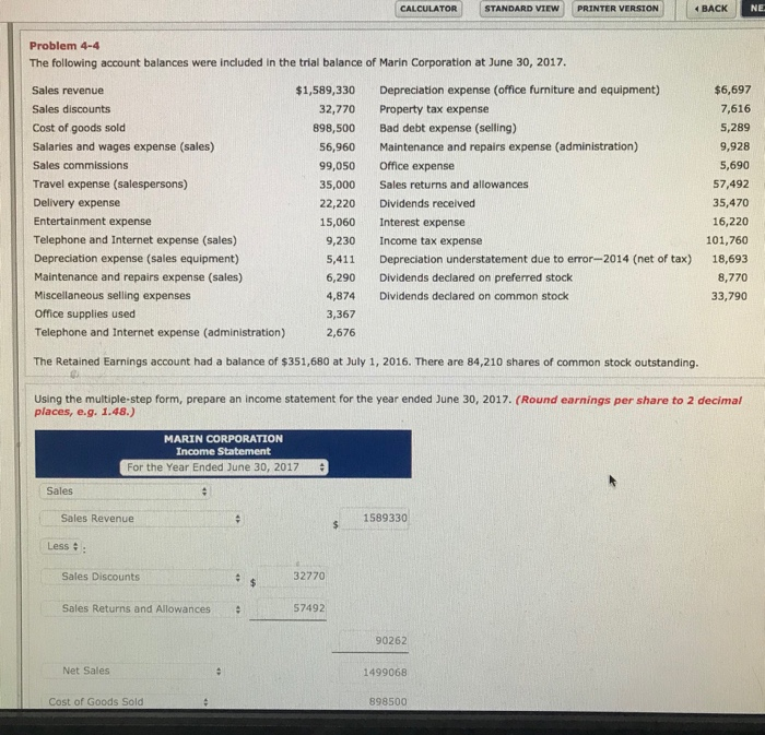  CALCULATOR STANDARD VIEW PRINTER VERSION 4 BACK Problem 4-4 The following