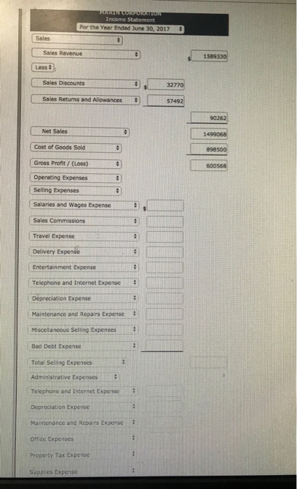 account balances were included in the trial balance of Marin Corporation at
