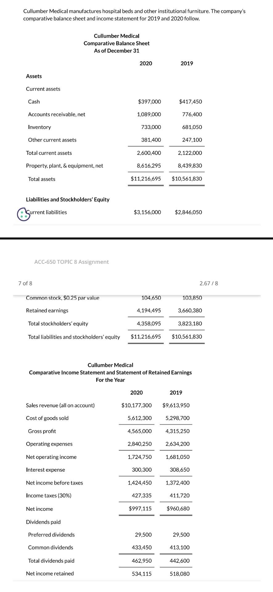 TOPIC 8 Assignment 7 of 8 18 Total liabilities and stockholders' equity
